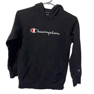 Champion Hoodie Youth Large Black‎ Cotton Polyester Pullover Sweatshirt Kids